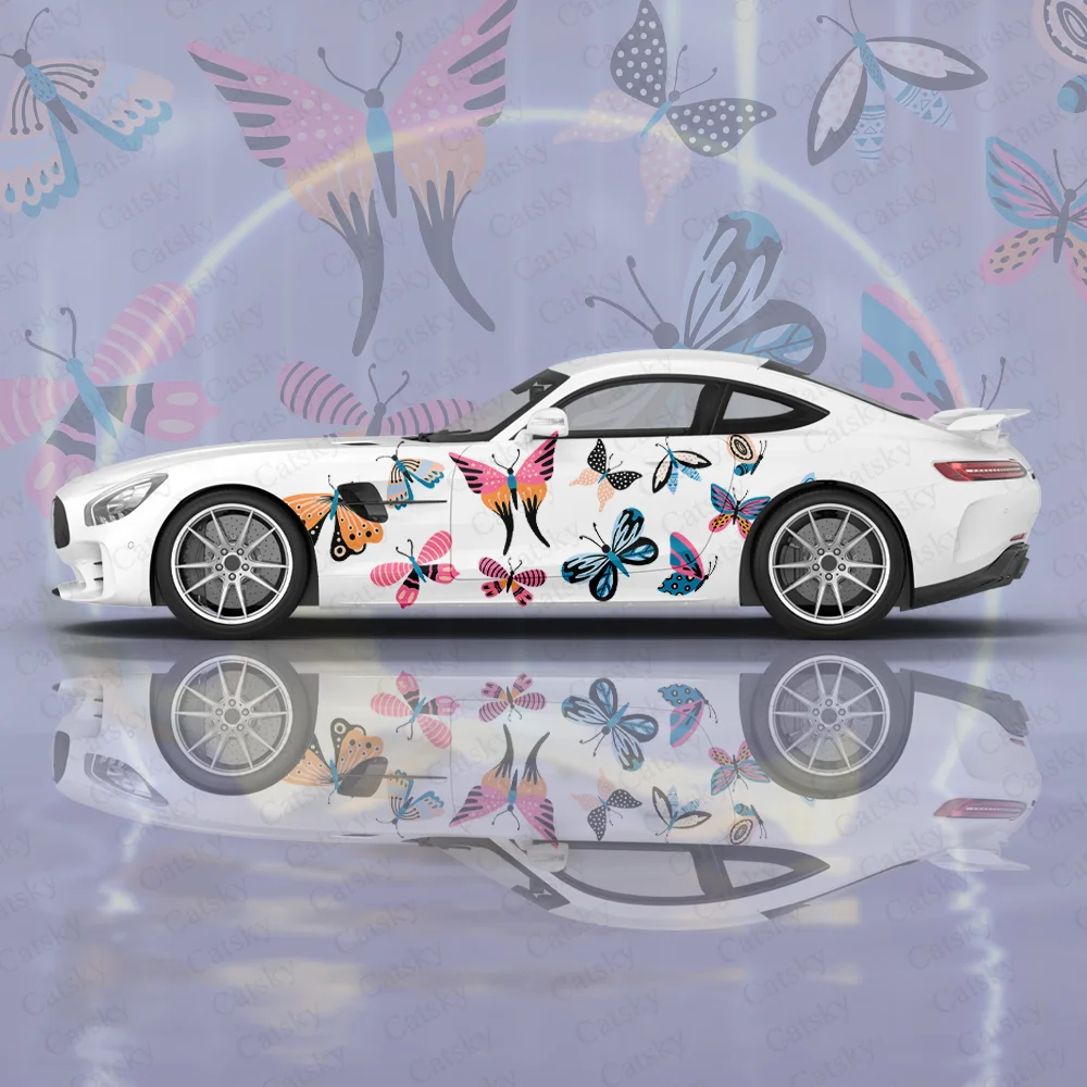 Colorful Butterfly Women Car Accessories Full Wrap Sticker Car Decal Decorative Cut Body Graphic Decal Vinyl Wrap Modern Design