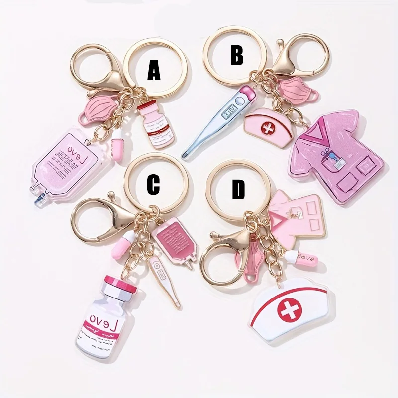 1pc Medical Nurse Keychain, 2D Flat Acrylic Pill Jar & Syringe Bag Pendant Gift for Nurses, Friends and Medical Students