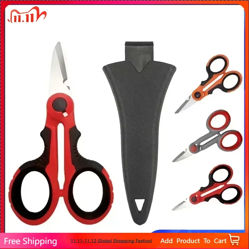 Fishing Scissor Tools Stainless Steel PE Braid Line Cut Portable Scissors Pliers with Sheath Kit Carp Fishing Tackle Accessories