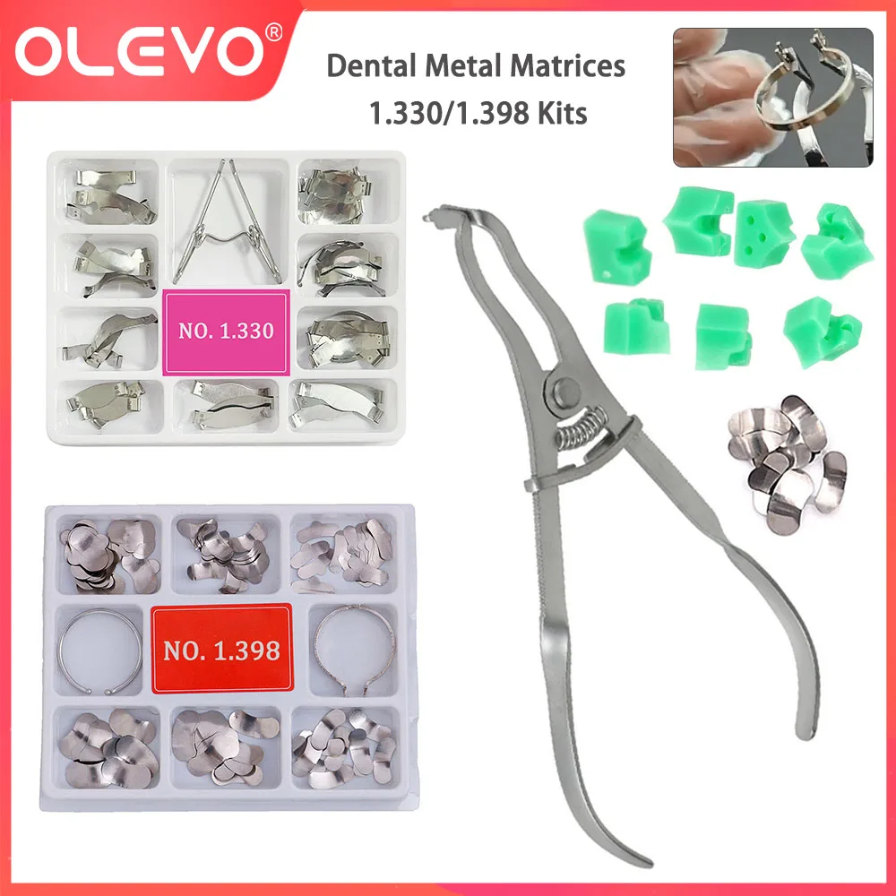 Dental Sectional Contoured Metal Matrices With Spring Clip Add-On Wedges Teeth Refill Matrix Bands Plier Kit No.1.398/1.330