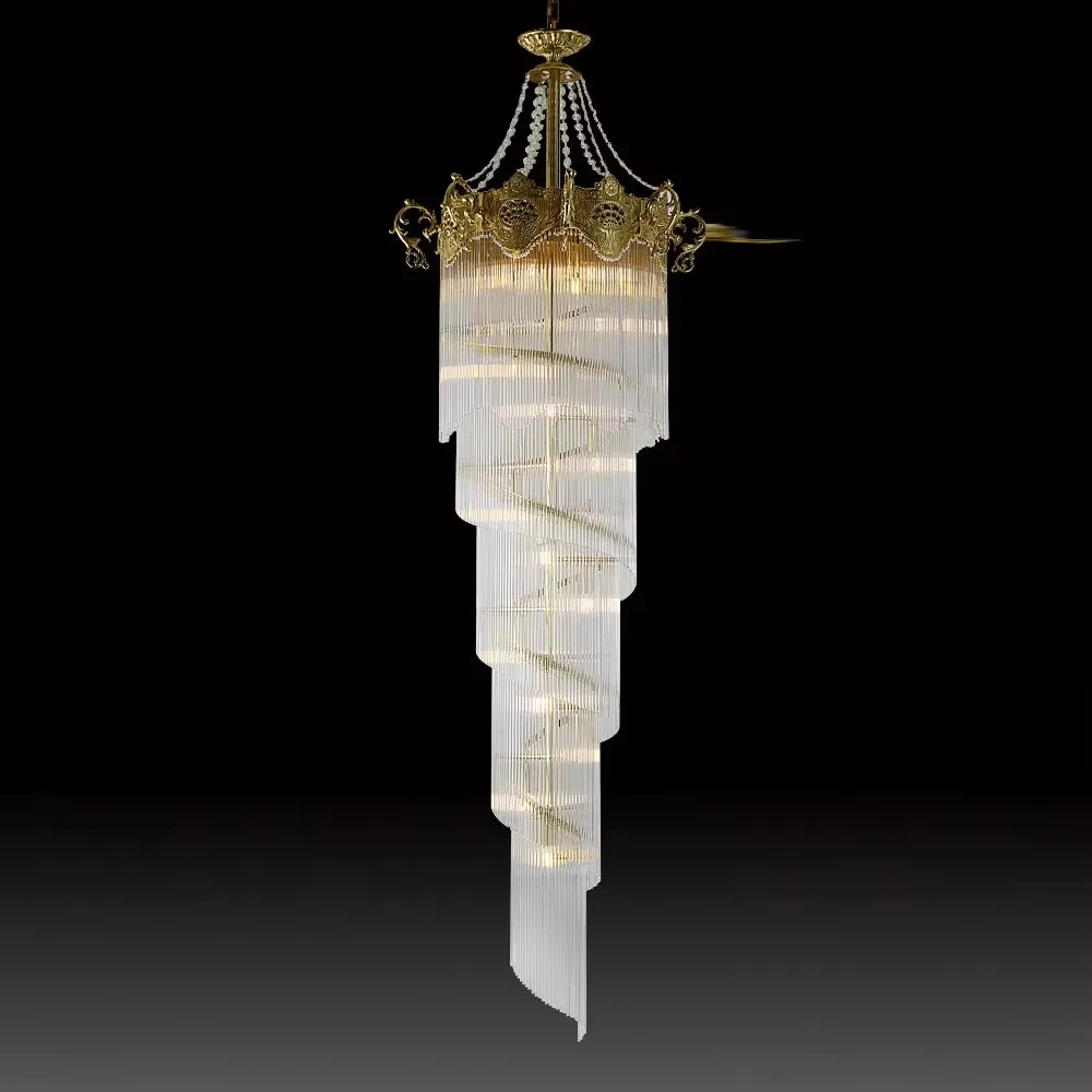 French Retro Style Luxury Long Chandelier Hotel Entrance Staircase High Ceiling Villa Hanging Pendant Light