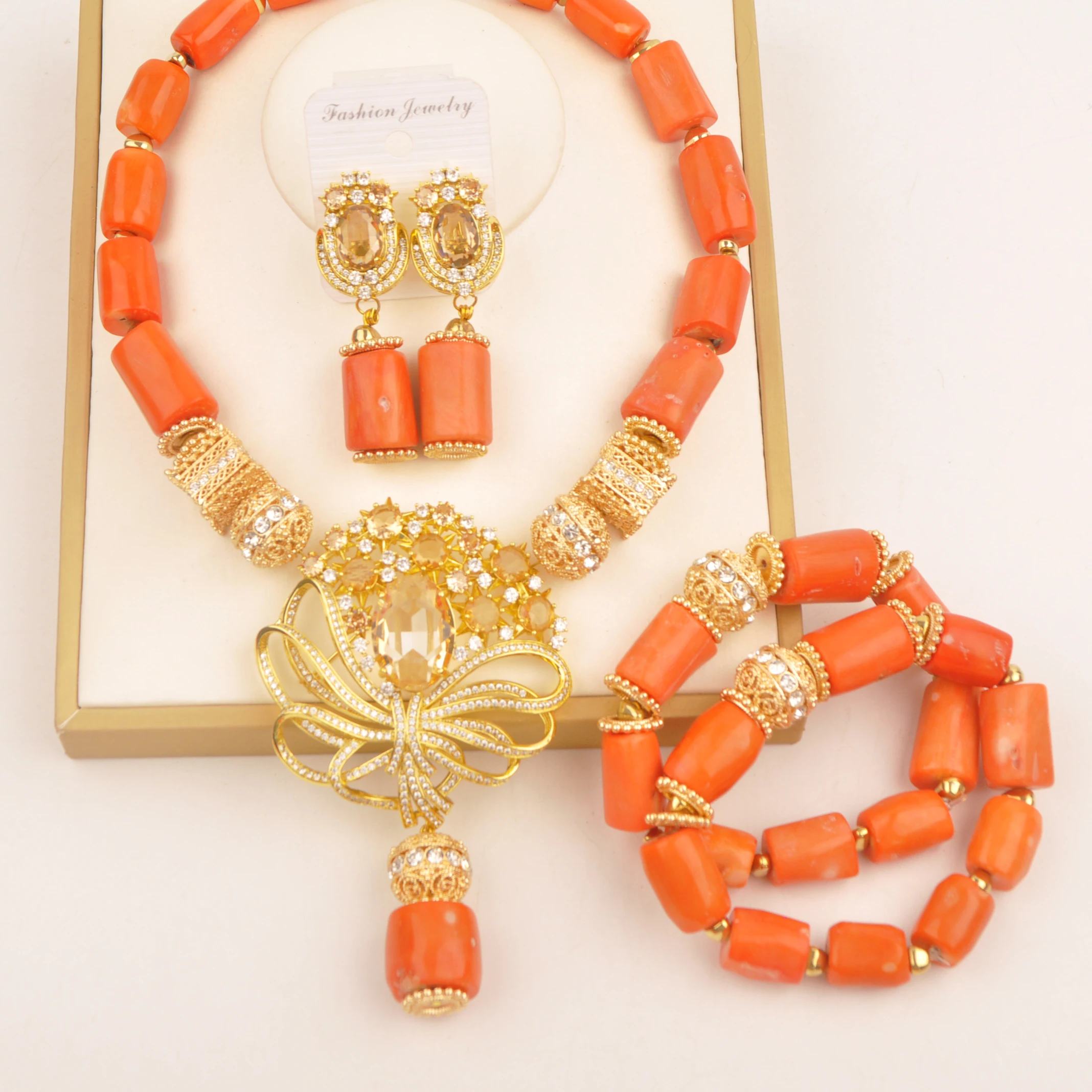 

Original Orange Coral Beads Jewelry Set