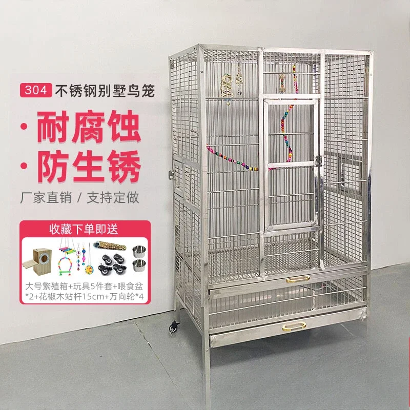 304 Bird Cage Stainless Steel Luxury Villa Large Parrot Cage Xuanfeng Myna Double Indoor King Size Breeding Cage