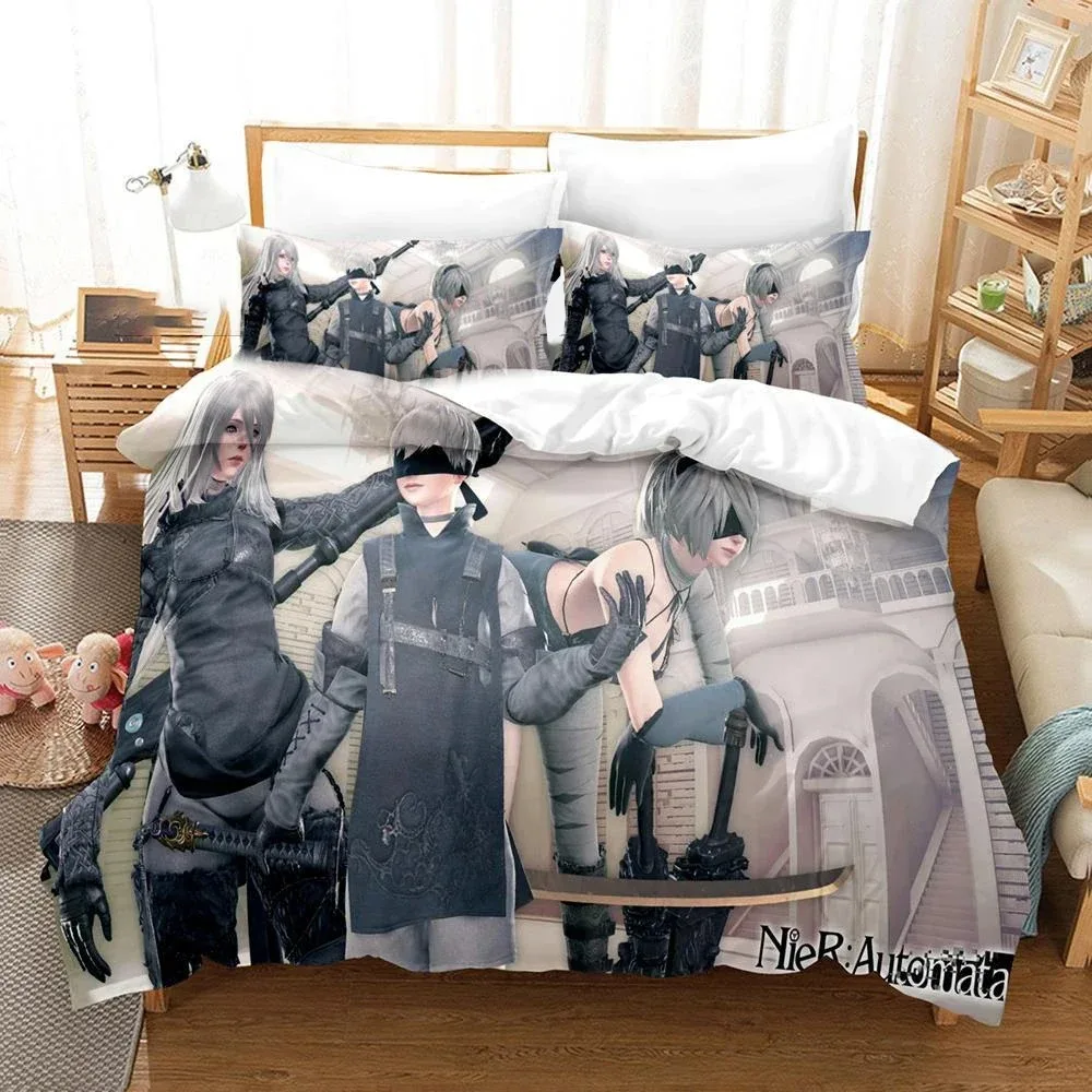 Game NieR Automata YoRHa No.2 Type B 2B Bedding Set Boys Girls Twin Queen Size Duvet Cover Pillowcase Bed Kids Adult