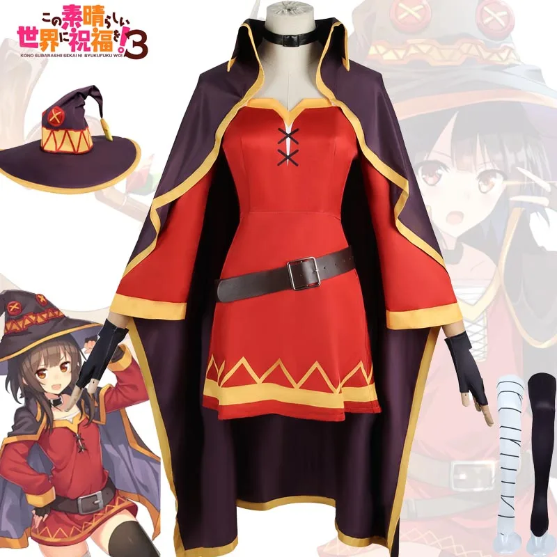 

Anime KonoSuba God's Blessing on This Wonderful World Megumin Cosplay Costume Witch Hat Robe Dress Suit Halloween Party Clothing