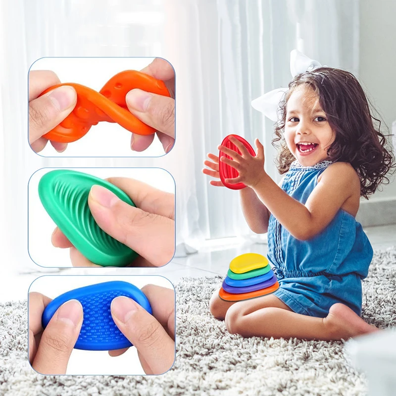 6 uds juguetes Fidget piedra sensorial texturizada piedra de preocupación suave autismo Fidgets silenciosos estrés necesidades especiales alivio de la ansiedad para regalo de niños