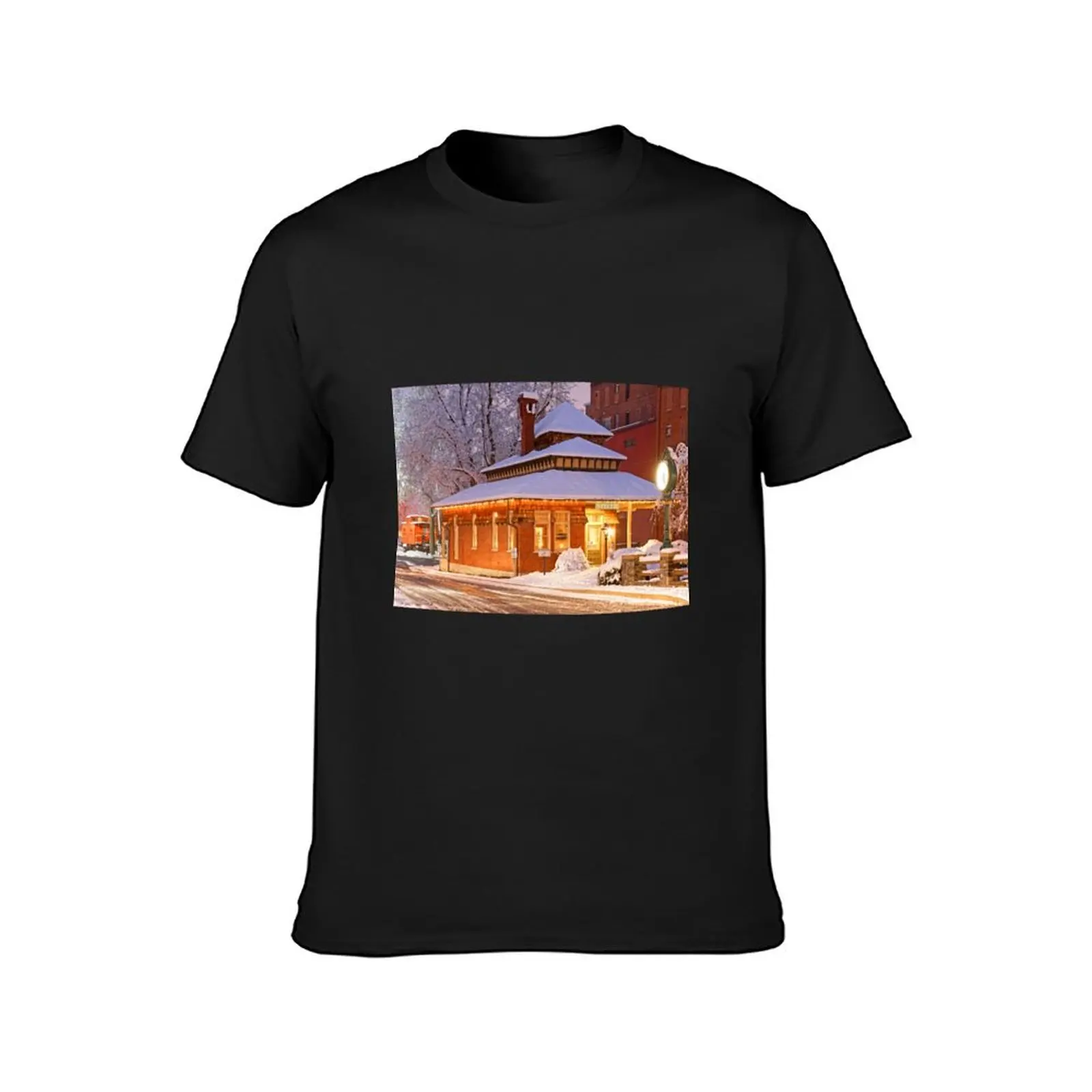 Old Railroad Station with Snow T-Shirt blanks Short sleeve tee t shirt men