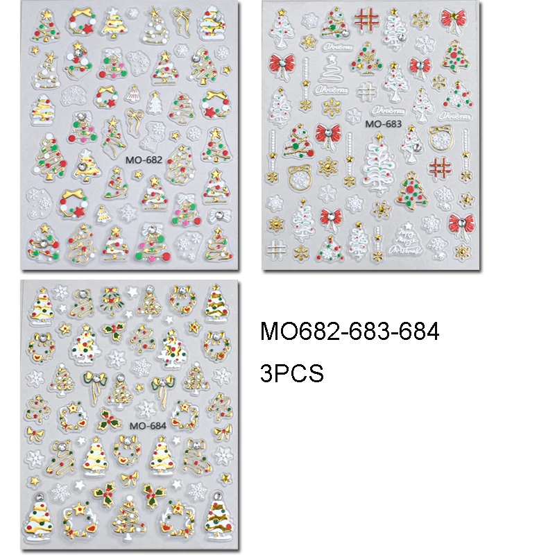 3 個 5d エンボスネイルアートステッカークリスタルダイヤモンドゴールドシルバークリスマスツリーボール雪の結晶デカールマニキュアのヒントアクセサリー