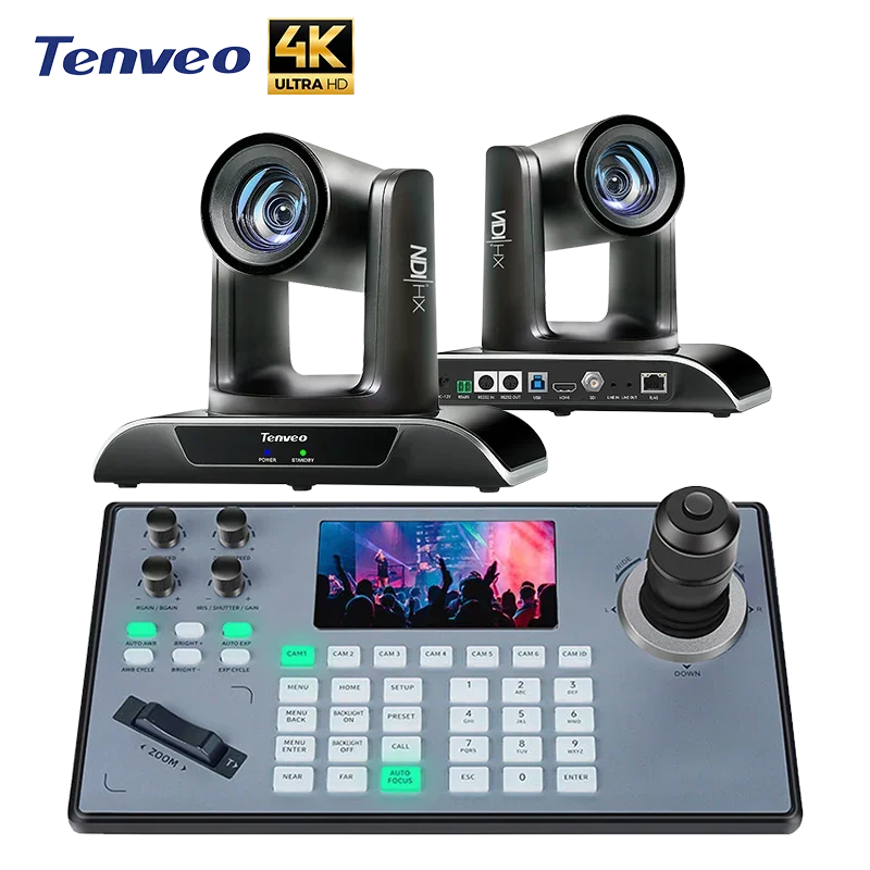 2025 Top Live Streaming System 4K AI Auto Tracking 20X/30X Zoom NDI PTZ Camera with Joystick Controller for Live Broadcast