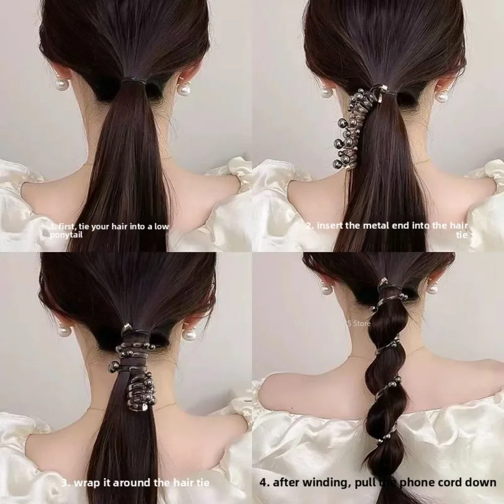 Pearl Bubble Braid Telephone Line Hair Band for Women Rubber Band Hair Ties Ponytail Hairs Rope Twist Braid Hair Accessories