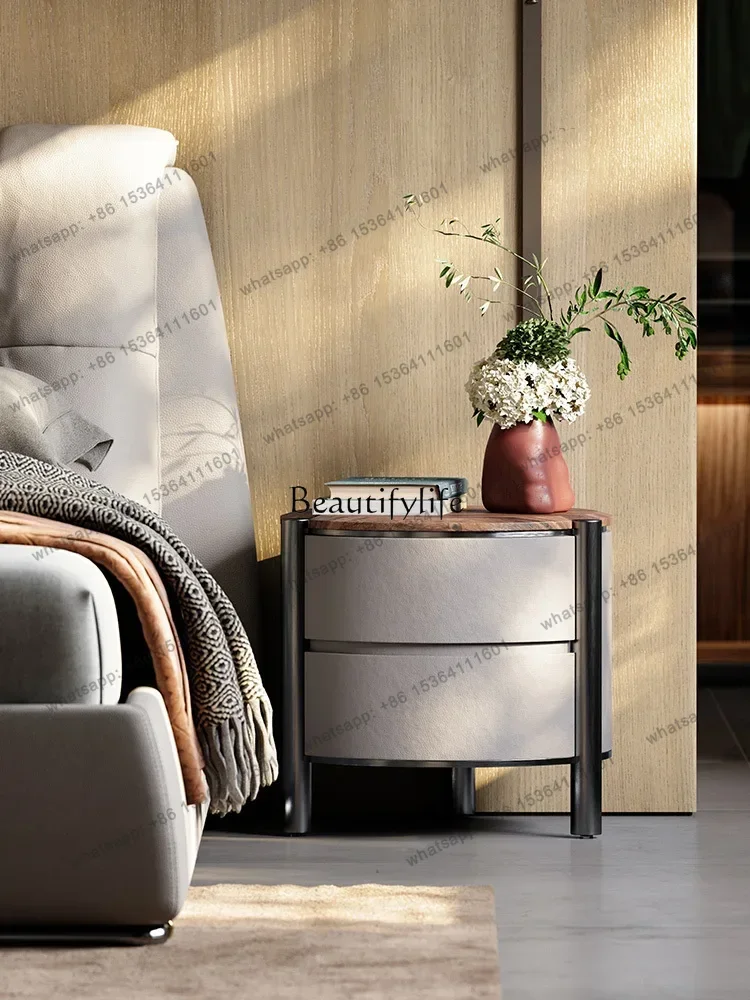 

JJ4 Italian Bedside Table Walnut round Modern Advanced Bedside Table