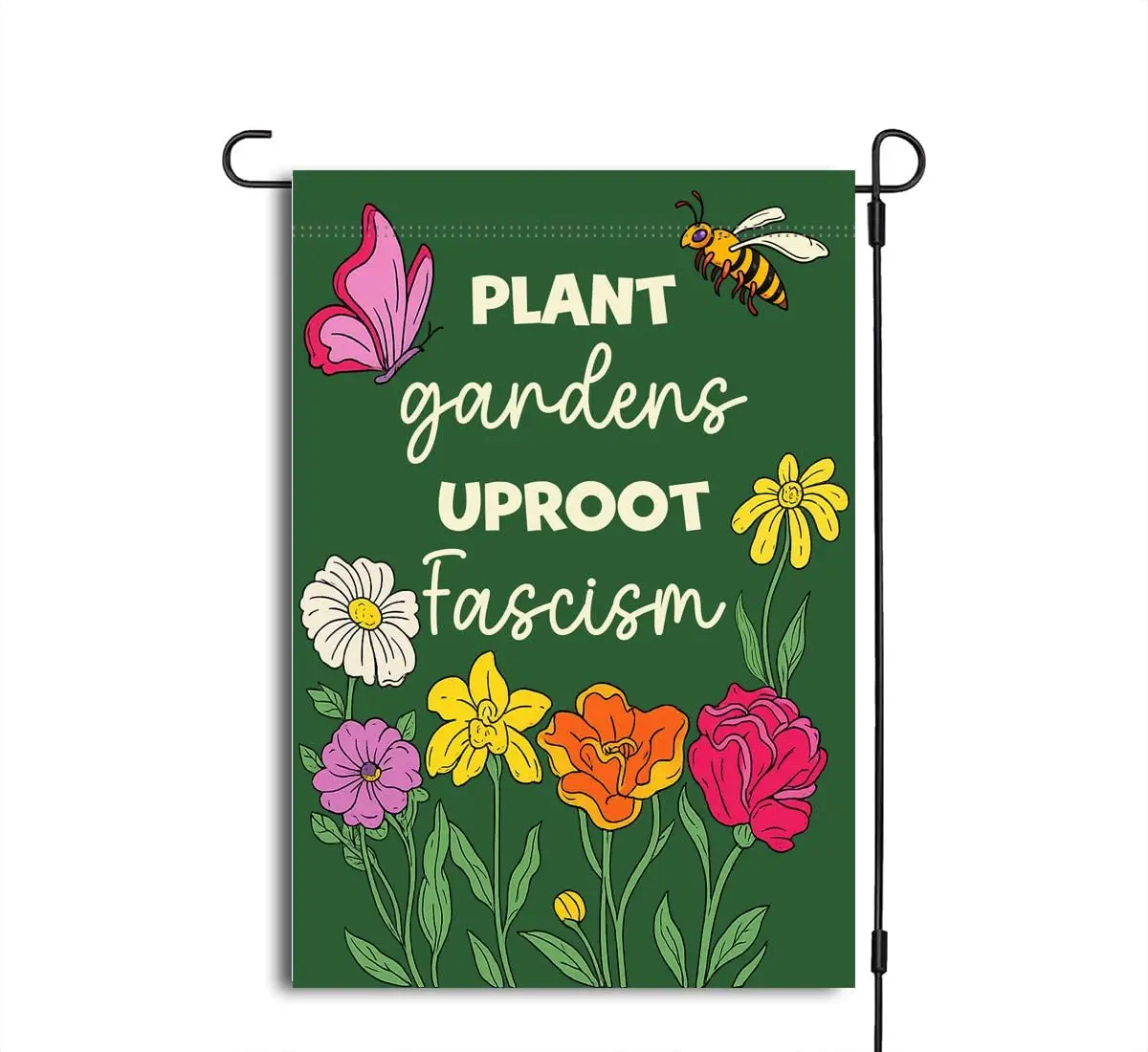 Plant Garden Uproot Fasicism Garden Flag - Resist Flag - Social Justice - Community - Anti-Fascist Flags - Plant Gardens Upr MMZ