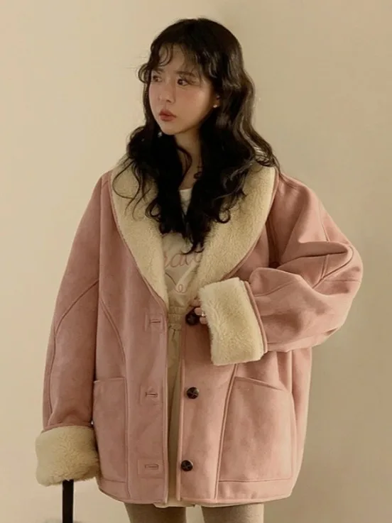 Korean Sle Sweet Cute Lamb Fur Jaet Coat Women's Winter New Thiened Simulation Fur Coat Polyester Fiber Stand Version