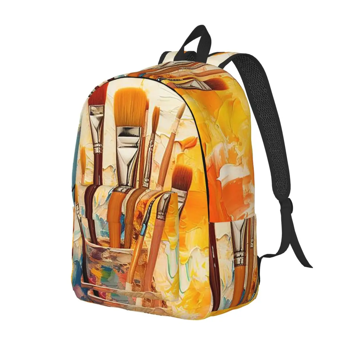 Colour Paint Brush Brushes Print Backpack Daypack Large Capacity Children BookBag School Bag Shoulder Bags for Boys Girls
