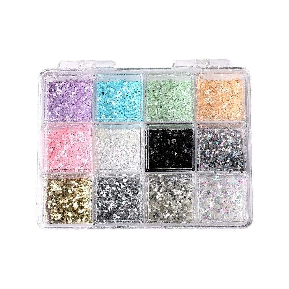 12Grids/Box 3D Irregular Shape Nail Art Charms Aurora Shell Sparkling Flakes Imitation Pearl Nail Decoration Glitter