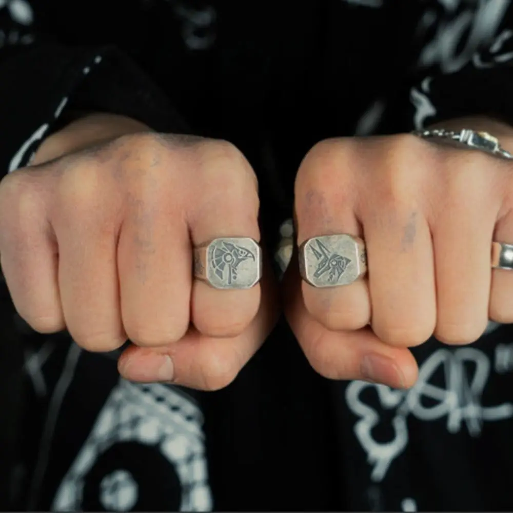 Personality Boys Street Wear Decoration Gift Death Anubis Ring Men Jewelry Accessories Eye of Horus Ring Egyptian Gods Ring