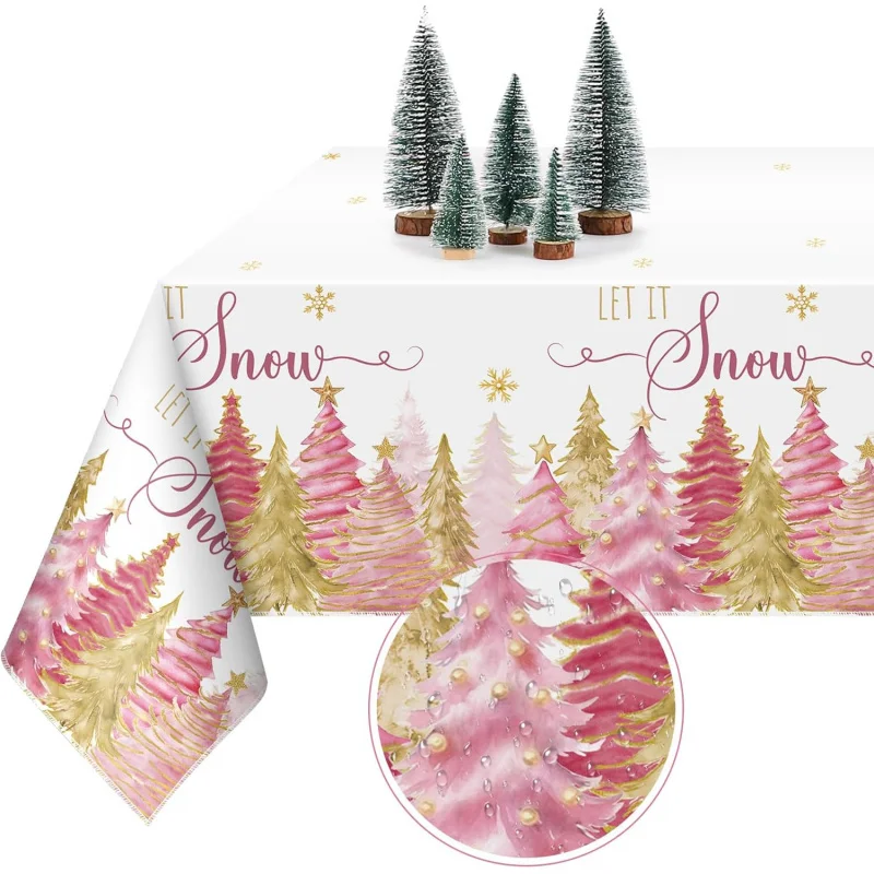 

Christmas simple pink and white rectangular tablecloth 60X120IN winter holiday home restaurant kitchen decoration