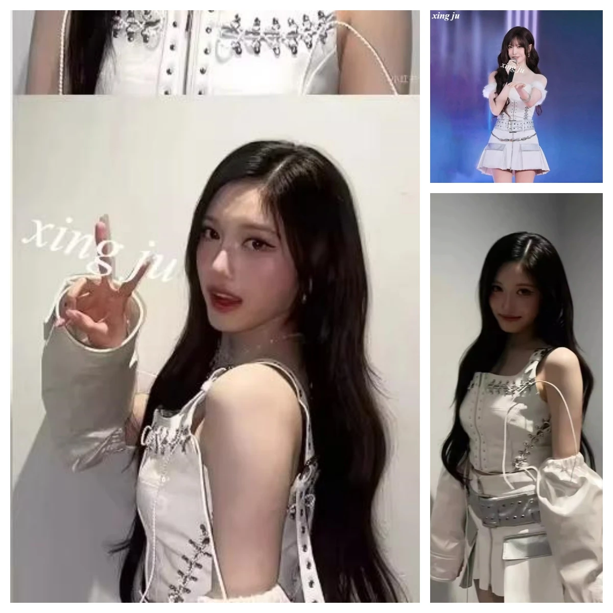 Xing Ju Kpop White Strapless Crop Tops Zipper Tight Skirt Women Singer Jazz Dance Costume Nightclub DJ Stage Performance Outfits