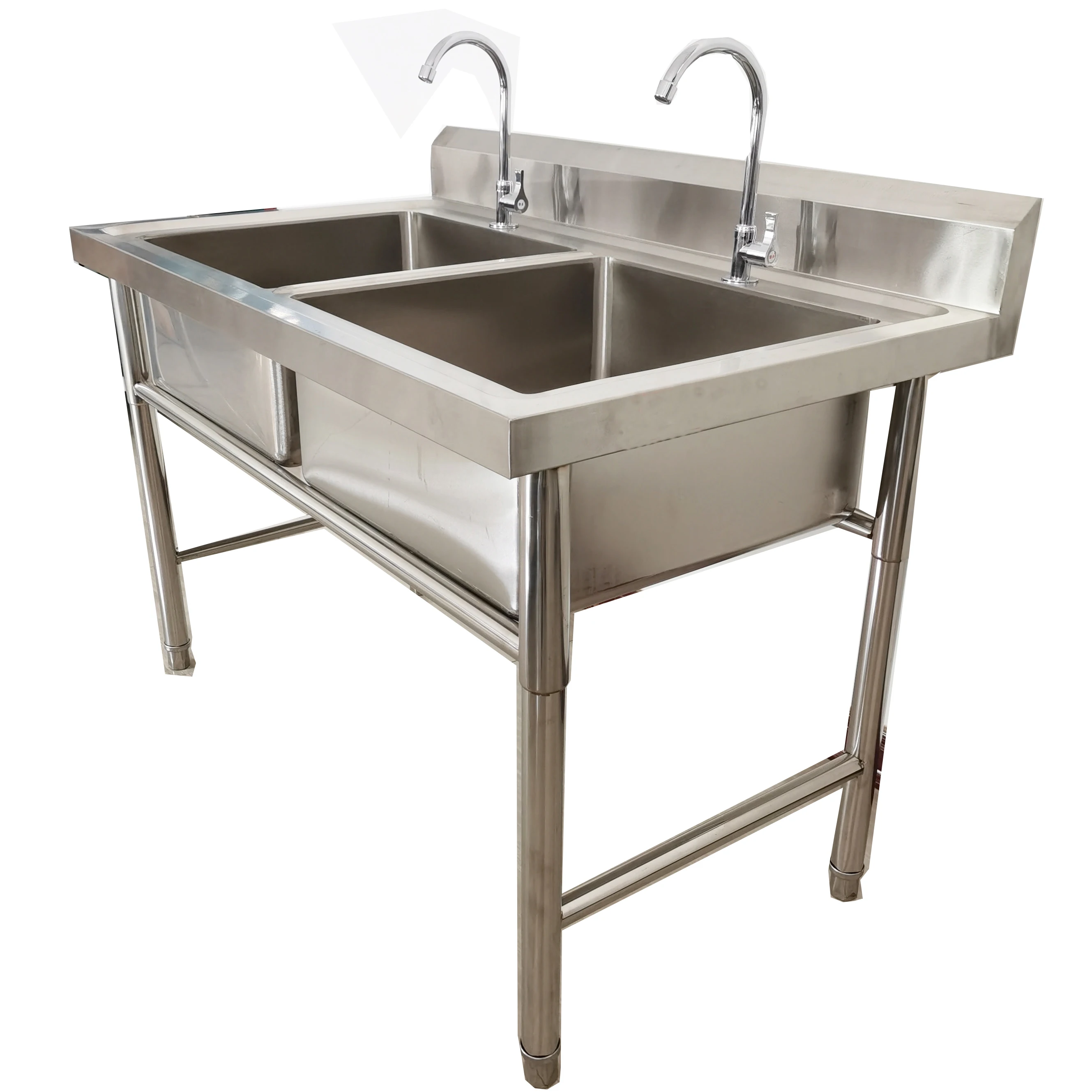 Industrial Stainless Steel 201 304 Modern Double Bowl Kitchen Sink for Restaurants Square Shape One Hole Brushed Surface Counter