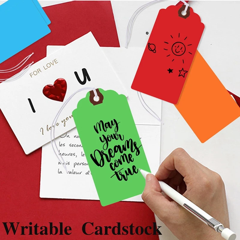 AD13-300Pcs Colored Hang Tags With Elastic Strings Blank Paper Writable Gift Tags Shipping Tags Price Tags For All Occasions