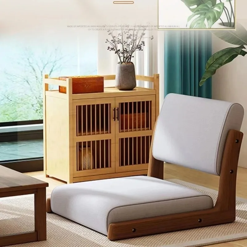 Lazy chair, living room solid wood chair, low stool, Japanese tatami backrest chair, backrest leisure chair,sponge cushion chair