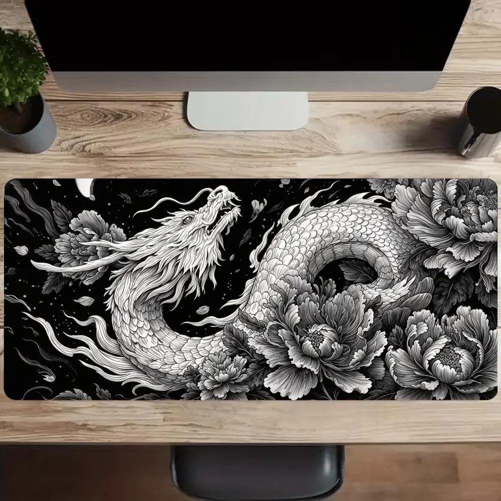 Red Peony Dragon Mousepad Xxl Desk Accessories Keyboard Mat Gamer Setup Decoration Mause Pad Speed Desk Pad Office Carpet Rug
