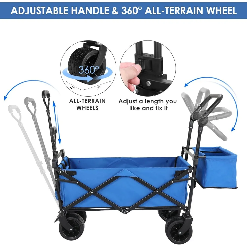 Heavy-Duty Extra Large Collapsible Wagon with Removable Canopy, 250lbs/262L Capacity, Foldable Garden Cart with Rear Storage for