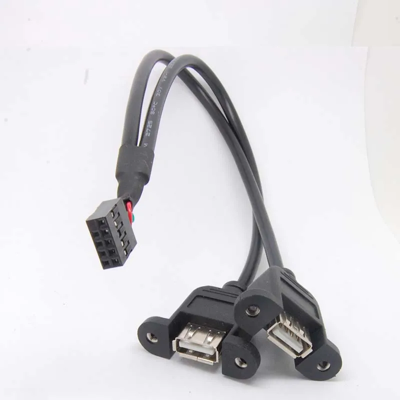 2 Port USB Female Motherboard Extension Panel Mount Screw To 9PIN  Cable Panel Mounted Screw USB2.0 Mainboard  Extension To 9PIN