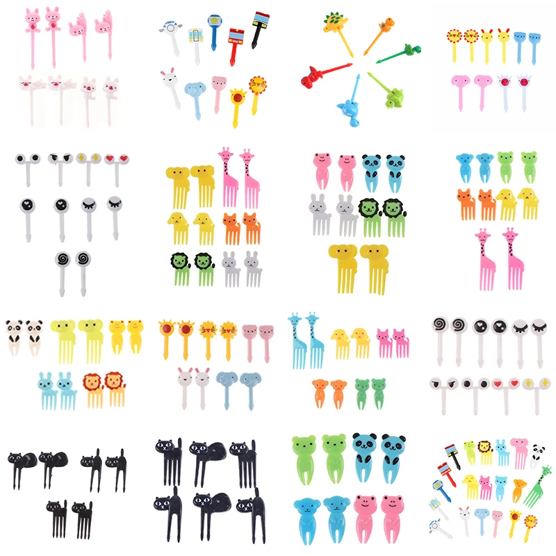 6/8/10pcs Animal Farm Dinosaur Fruit Fork Mini Cartoon Children Snack Cake Dessert Pick Toothpick Bento Lunches Party Decoration