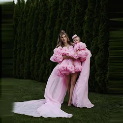 Luxury 3D Flower Mother And Daughter Matching Evening Dresses For Photo Shoot 2025 Birthday Party Mommy And Me Tulle Gowns