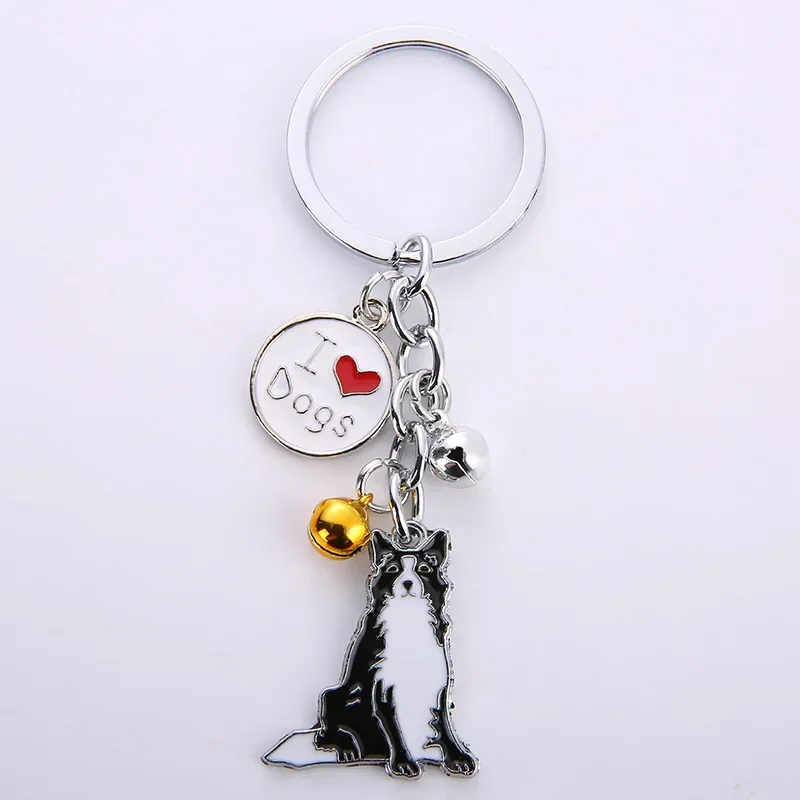 Metal Cute Border collie Dog keychains car key ring pet dogs key men gift Metal Pendant