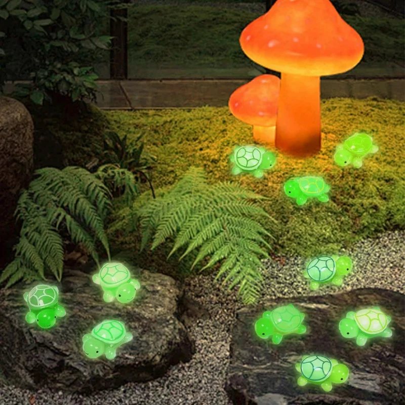 【10-Pack Glow-in-the-Dark Little Turtle】LED Car Dashboard Decor, Cute DIY Night Light Toys - Fish tank Famous Animal Figurines