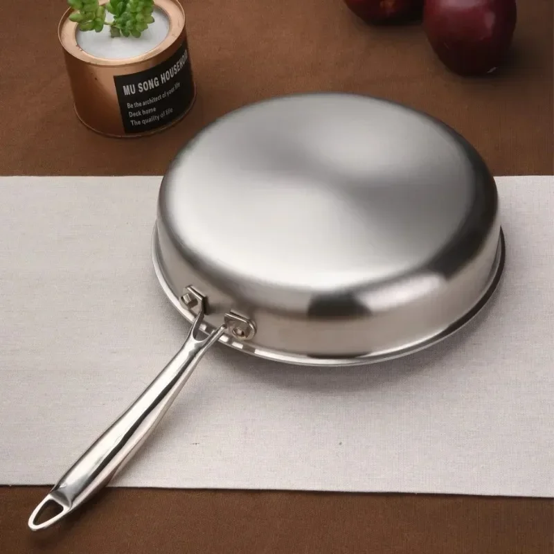 Five-layer Steel Frying Pan 304 Stainless Steel Steak Wok Non-stick Frying Pan Uncoated Stovetop Universal Kitchen Pans  Wok
