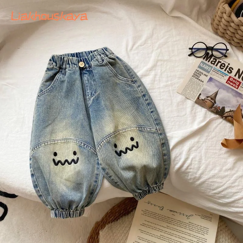 Kids Denim Pants Boys 2026 Sale Fashion Spring Embroidered Jeans Baby Girls Boys Casual Outer Wear Soft Denim Trousers Toddler
