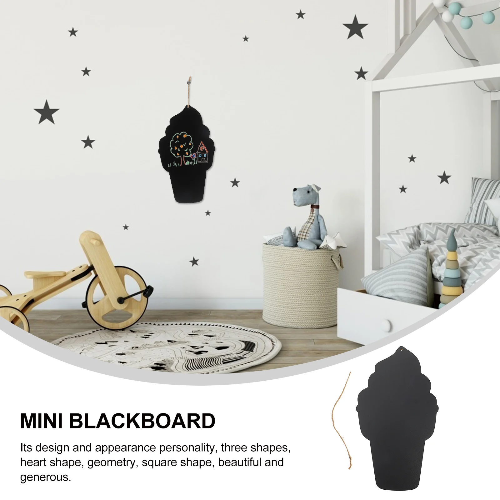 Ice Cream Shaped Hanging Blackboard For Message Notes Coffee Shop Home Decor Lightweight Wooden Chalkboard Easy Wipe