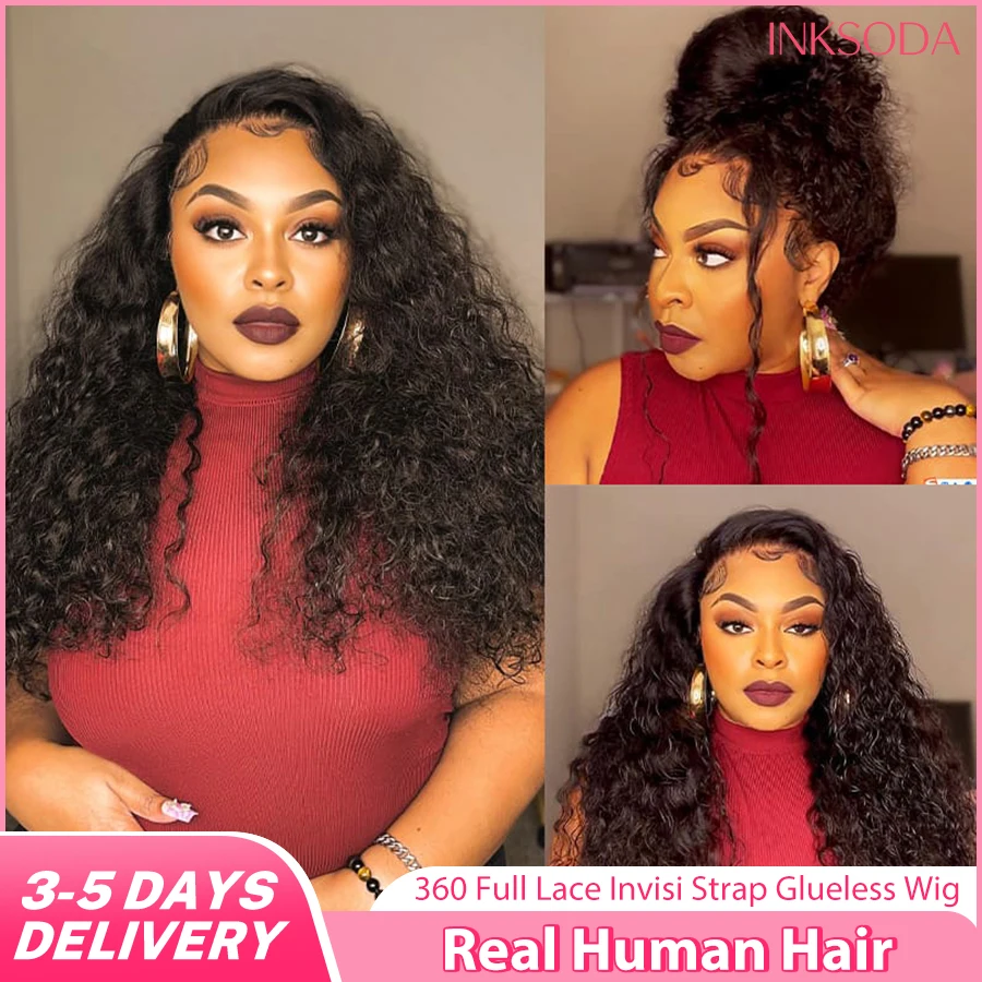 

Invisi Draw-strings Deep Wave 360 Бесклеевой парик Кружевной парик InvisiFit Strap Wear and Go Wig Curly Hidden Strap 360 Полный парик фронта шнурка