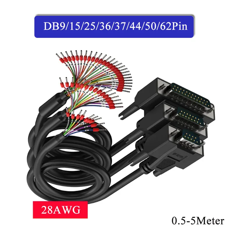 DB 9/15/25/36/37/44/50/62Pin Single Head Terminal Wire with Numbered Tube DB9 DB15 DB25 DB26 DB37/44 Serial Port Connector Cable