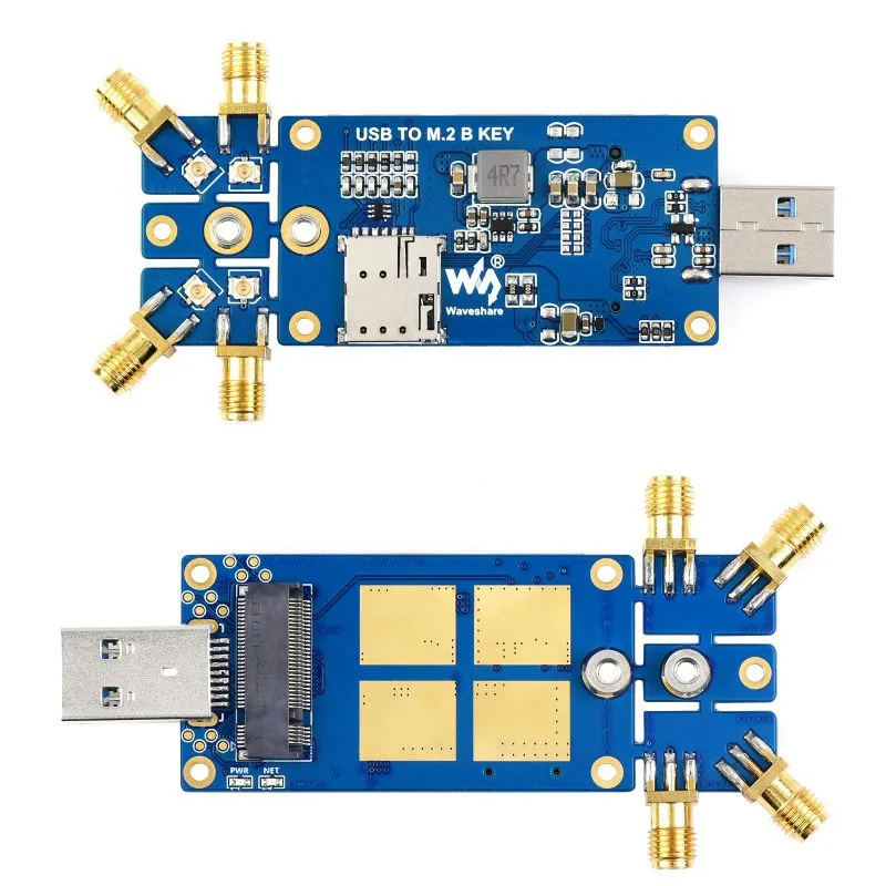 Raspberry Pi USB 3.1 to M.2 Key B Port 5G DONGLE Expansion Board 4 Antennas Aluminum Alloy Case Heatsink M.2 Key B Interface