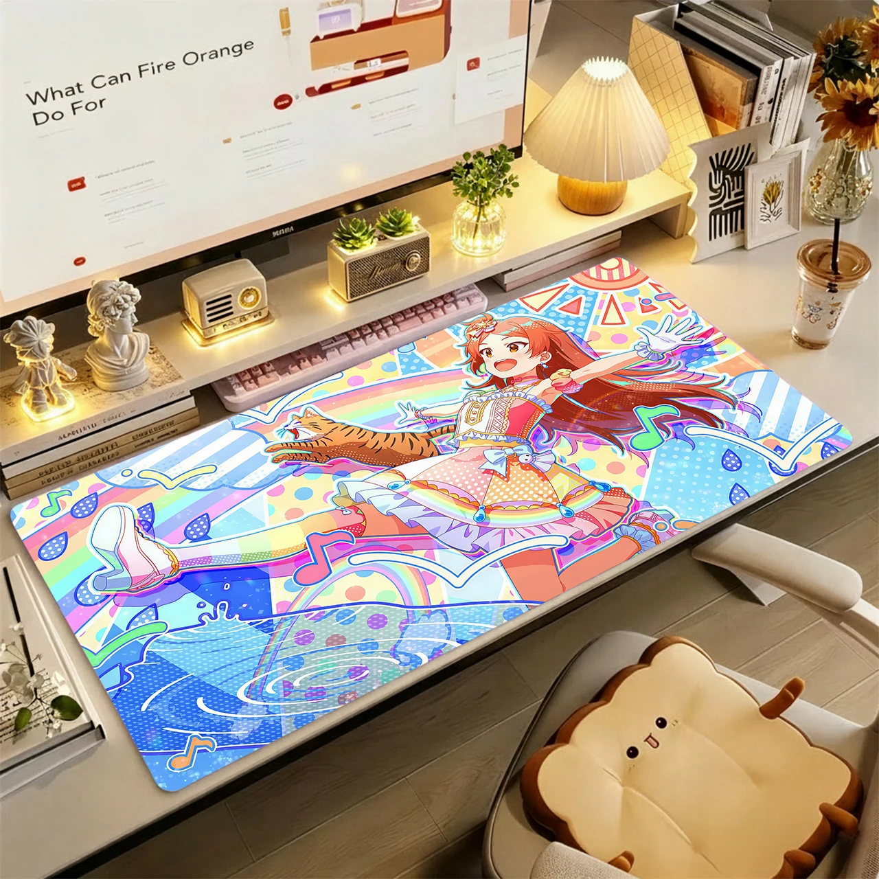 Gaming Mouse Pad, XXL Desk Mat, Anti-slip Base, Stitched Edges, Two Anime Girls Christmas Gift Snowflake Warm Print Table Mat