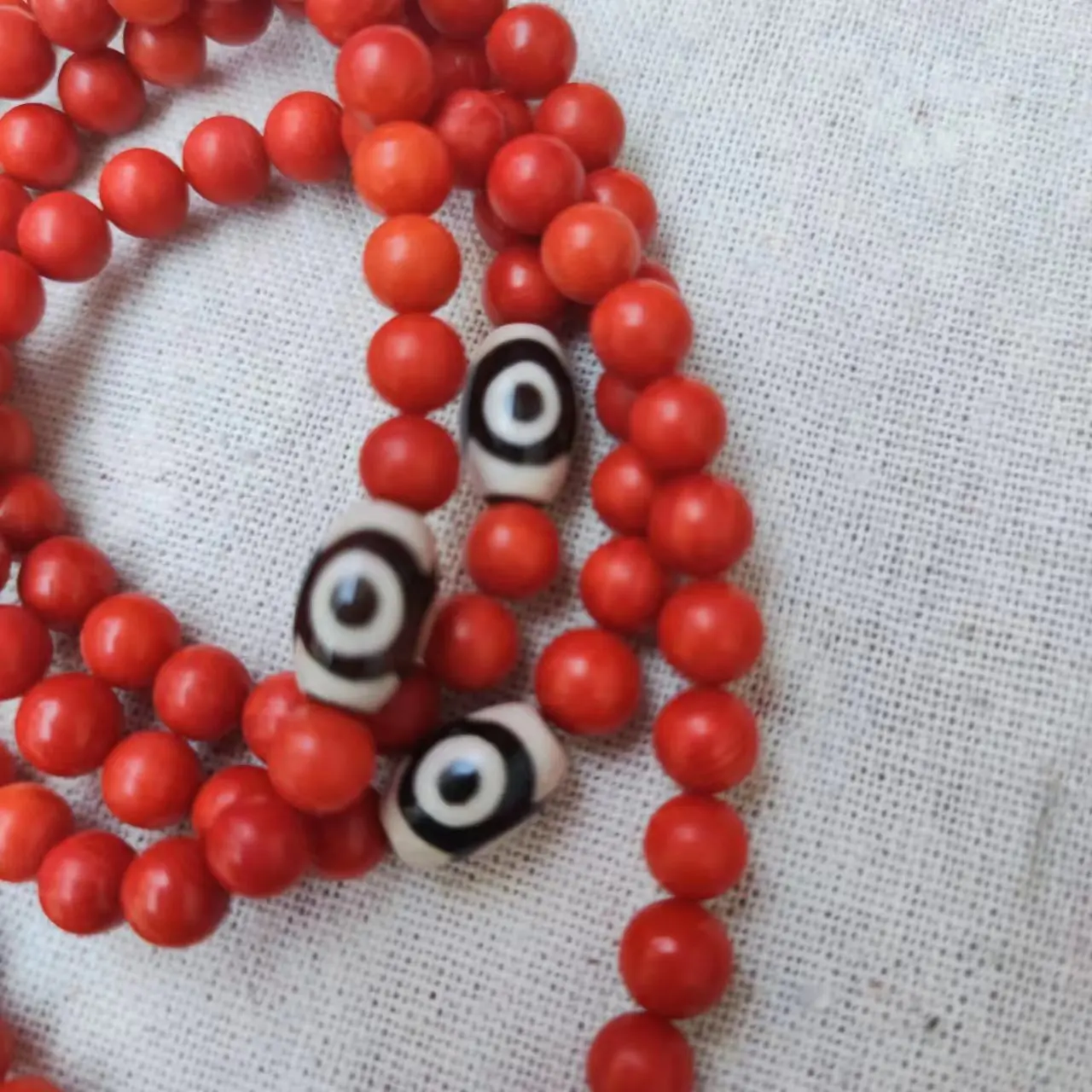 1pcs/lot Red Coral Bead Bracelet Necklace With Two Eyes Dzi Can Be Dual Use noble Power accessories gem jewelry precious rare