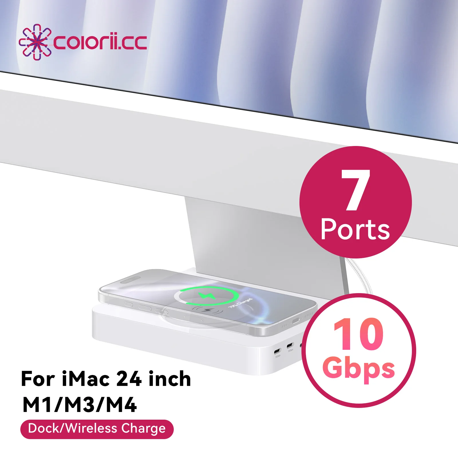 

iMac USB HUB, iMac Accessories with USB C 10Gbps, Qi2 Wireless Charging, SD/TF for iMac 24 inch and Studio Display 27 inch