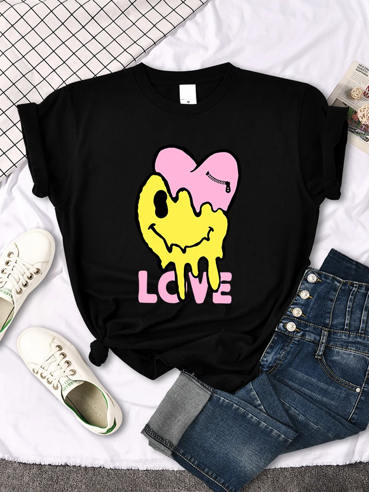 Melting Happy Face And Hurting Heart Print Tshirt Breathable All-Matchtshirts Fashion Essential Tshirts Street Hip Hop Tshirt