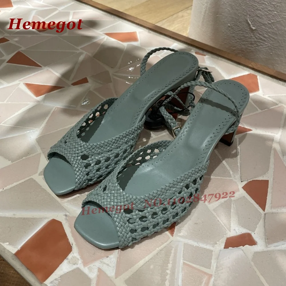 

Weaven Hollow Out Sandals Open Toe Side Air Slingback Women's Sandals Chunky Heels Buckle Shoes Casual 2025 Blue Side Air Shoes