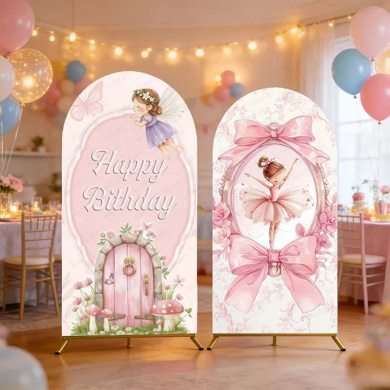 Rosa Blumenfee Schmetterling Baby Geburtstag Bogen Hintergrund Baby Shower Party Dekoration Fotografie Kulisse Kinder Fotostudio