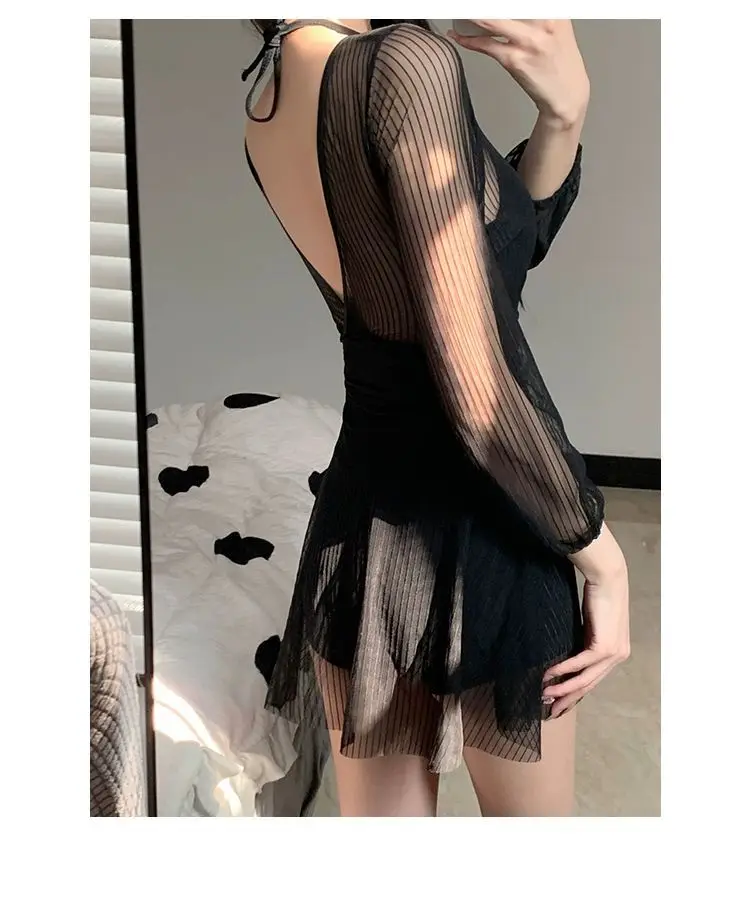 Swimsuit Women's One-piece Dress Style Conservative Belly-covering and Slimming Hot Spring Long-sleeved Sun Protection Vacation