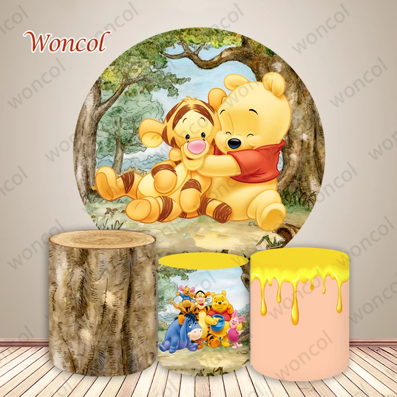 Baby Pooh Tigger Backdrop 1st 2nd Baby Birthday Backdrop Tigger Piglet Pooh Eeyore Cylinder Cover Winnie The Pooh Decor Prop