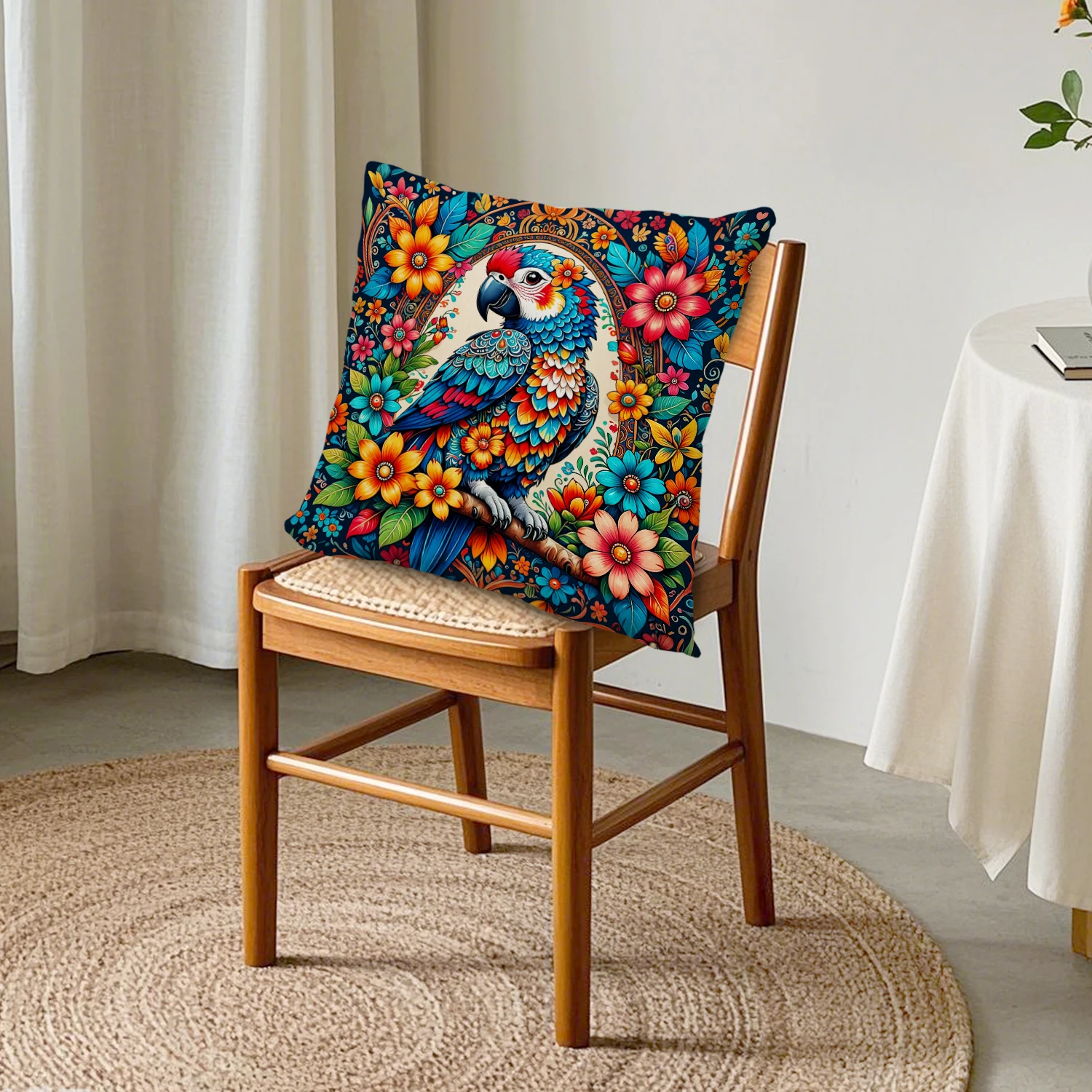 Bohemian Exotic Parrot Floral Cushion Cover Tropical Bird Pillow Case Vintage Farmhouse Sofa Couch Living Room Decor Slipcover