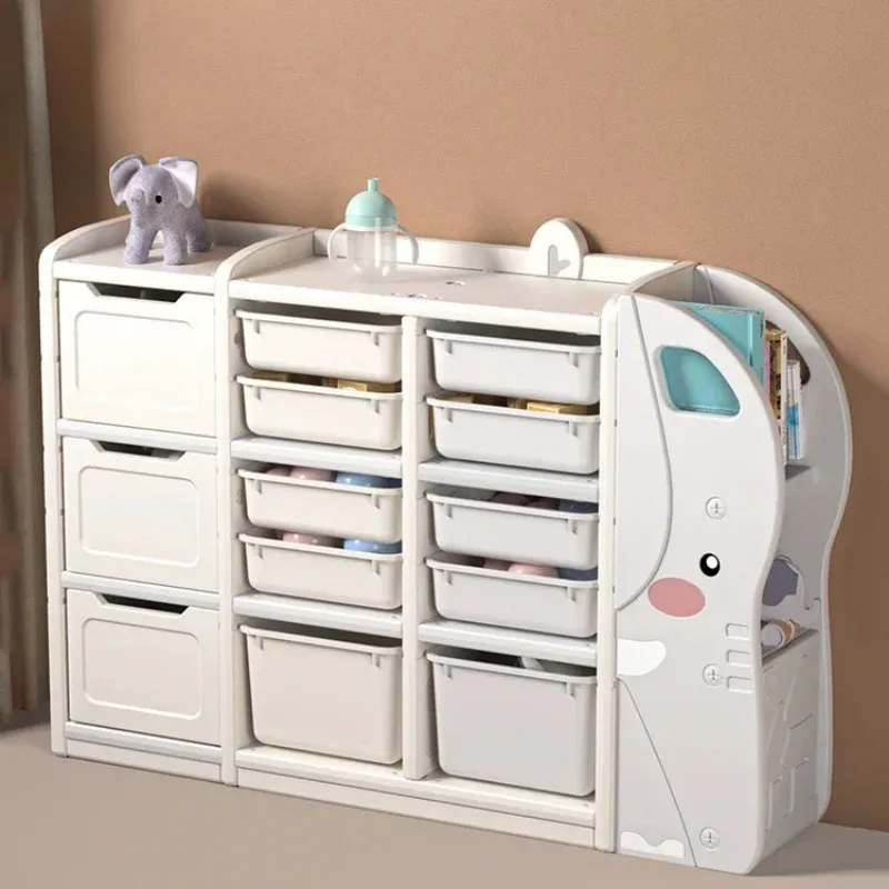 High Capacity Cartoon Toy Shelf, Plastic Drawer Storage Cabinets, Animal Elephant Organizers, Clothes Rack, Modern Children