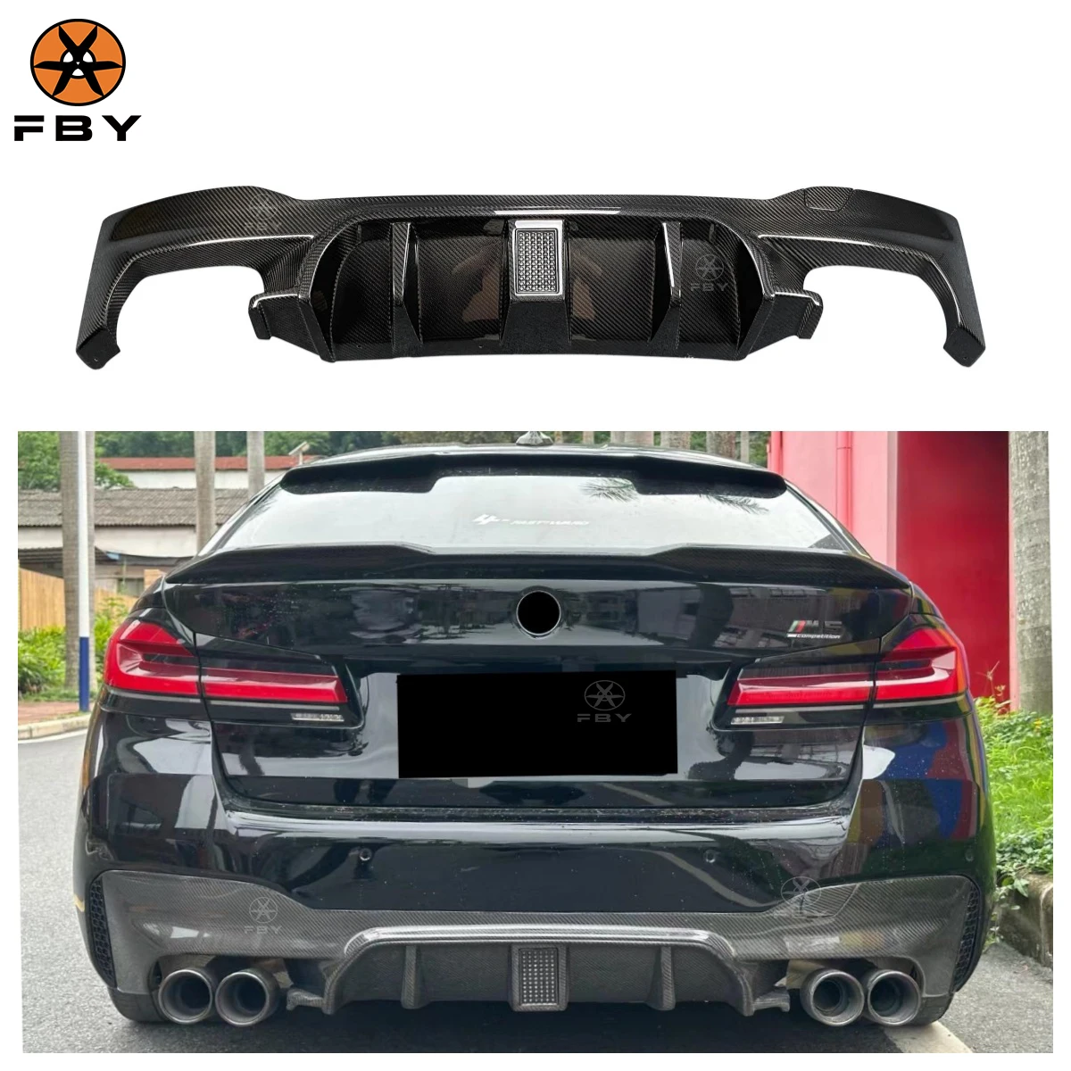 

High Quality M Tech Style Carbon Fiber Rear Bumper Diffuser For BMW 5 Series G30 2018+ With Led Light Diffuser