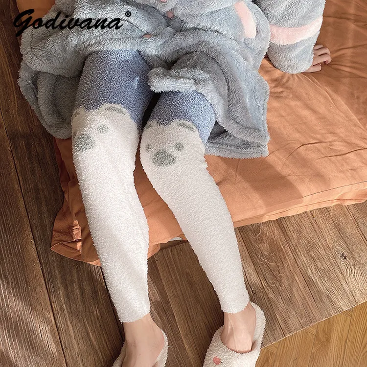 

Autumn and Winter High Waist Soft sleepwear Pants Thickened Cute Cartoon Plush Warm pajama Pants Coral Fleece Home Sleep Pants